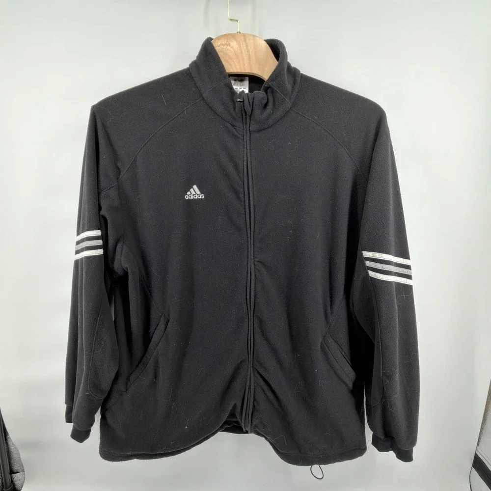 Vintage Adidas Polar Fleece Full Zip Track Jacket Black 3-Stripes Mens 3XL 2007